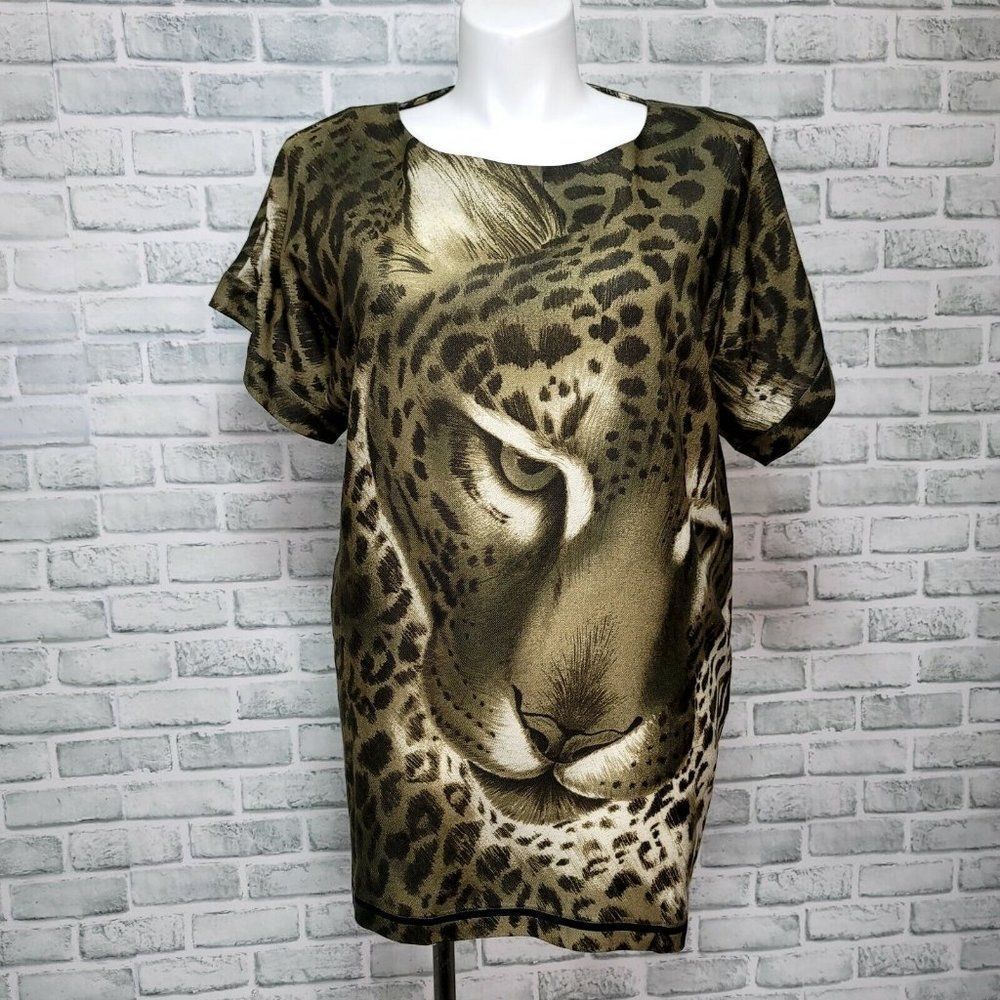 Paul & Joe France Size 3 US10 Allover Leopard Face Pattern Big Cat Tshirt